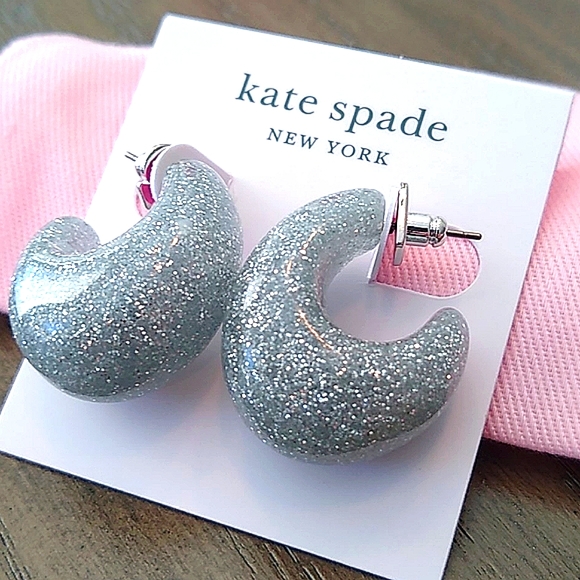 NEW Kate Spade Glitter Huggie Earrings in Silver - Picture 5 of 6